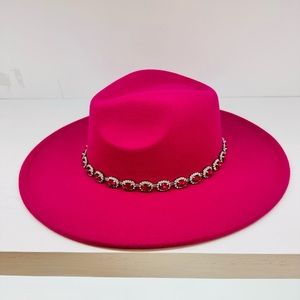 SOLD!!Fucsia/pink fashion hat with rhinestones.